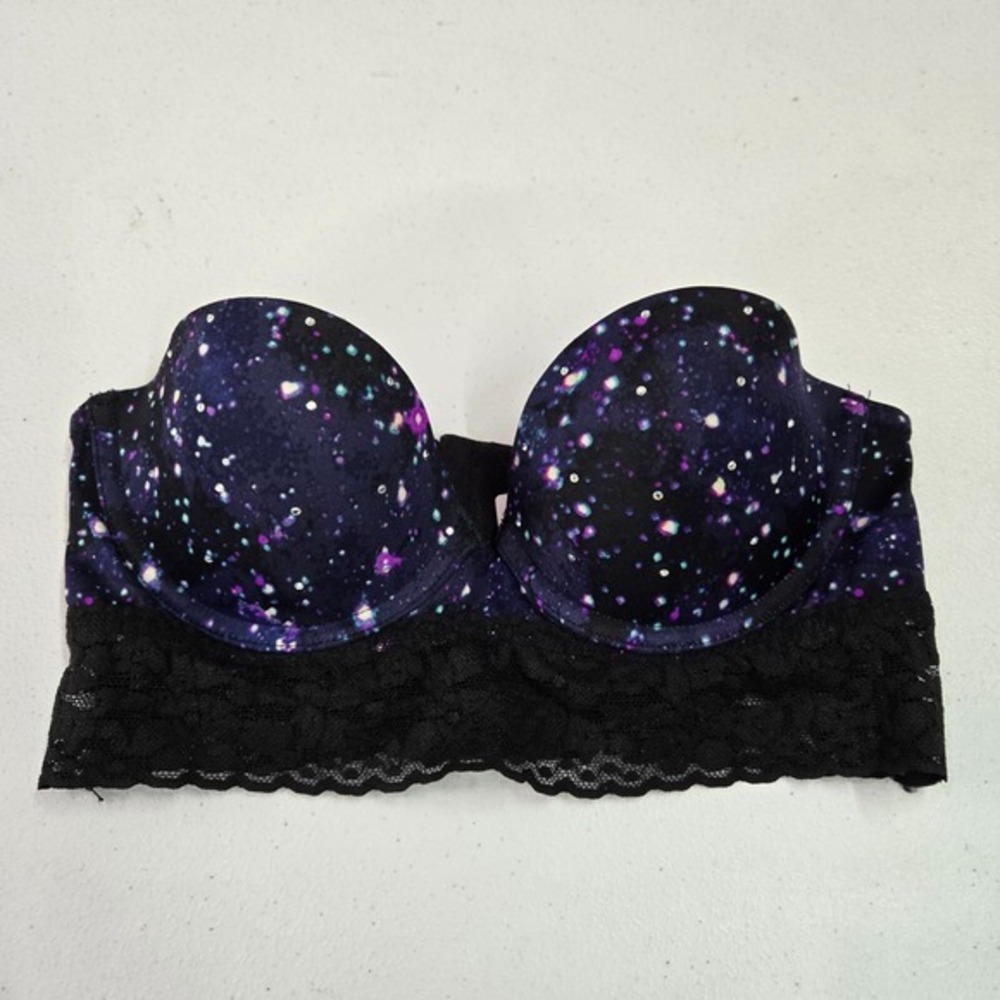 Victoria Secret PINK Women‎ Bra 32B Blue Galaxy Space Lace Bustier NO STRAPS